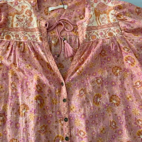 Spell Sundown Short Sleeve Blouse Apricot Floral Medium Orange Pink NWT $149 - Picture 6 of 15